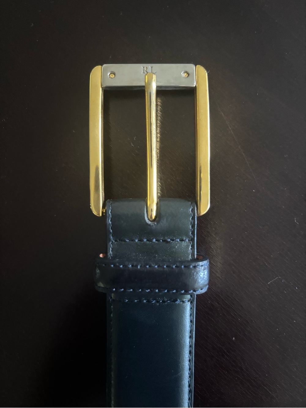 Gold Buckle Black Leather Belt